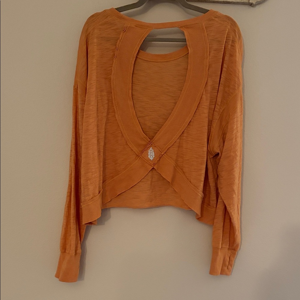 Free People Movement Cropped Long Sleeve Top Orange Open Back Cutout M